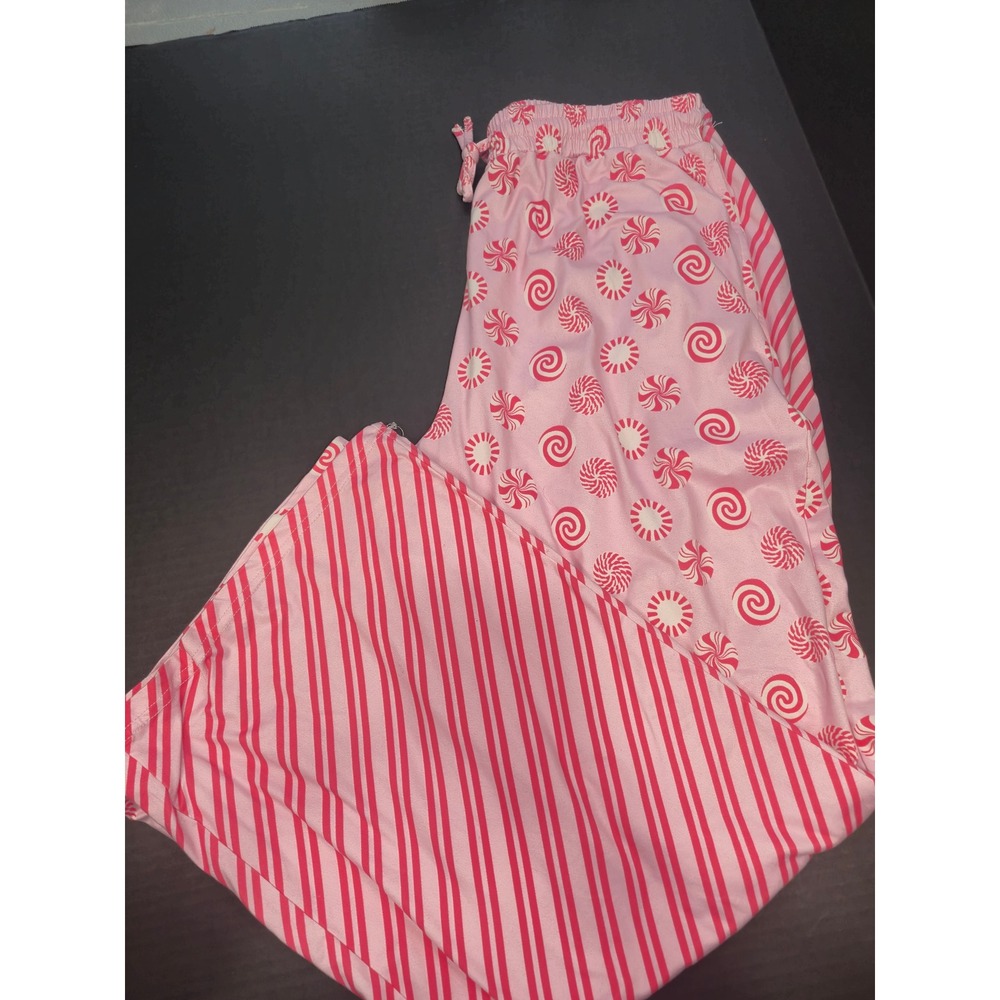 Salty Wave Womens Pink Peppermint Candy Cane Stripe Pajama Set Holiday Large